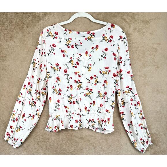 Floral‎ Peasant Peplum Blouse Womens XL White Long Sleeve Boho Cottagecore NWT - Picture 3 of 12